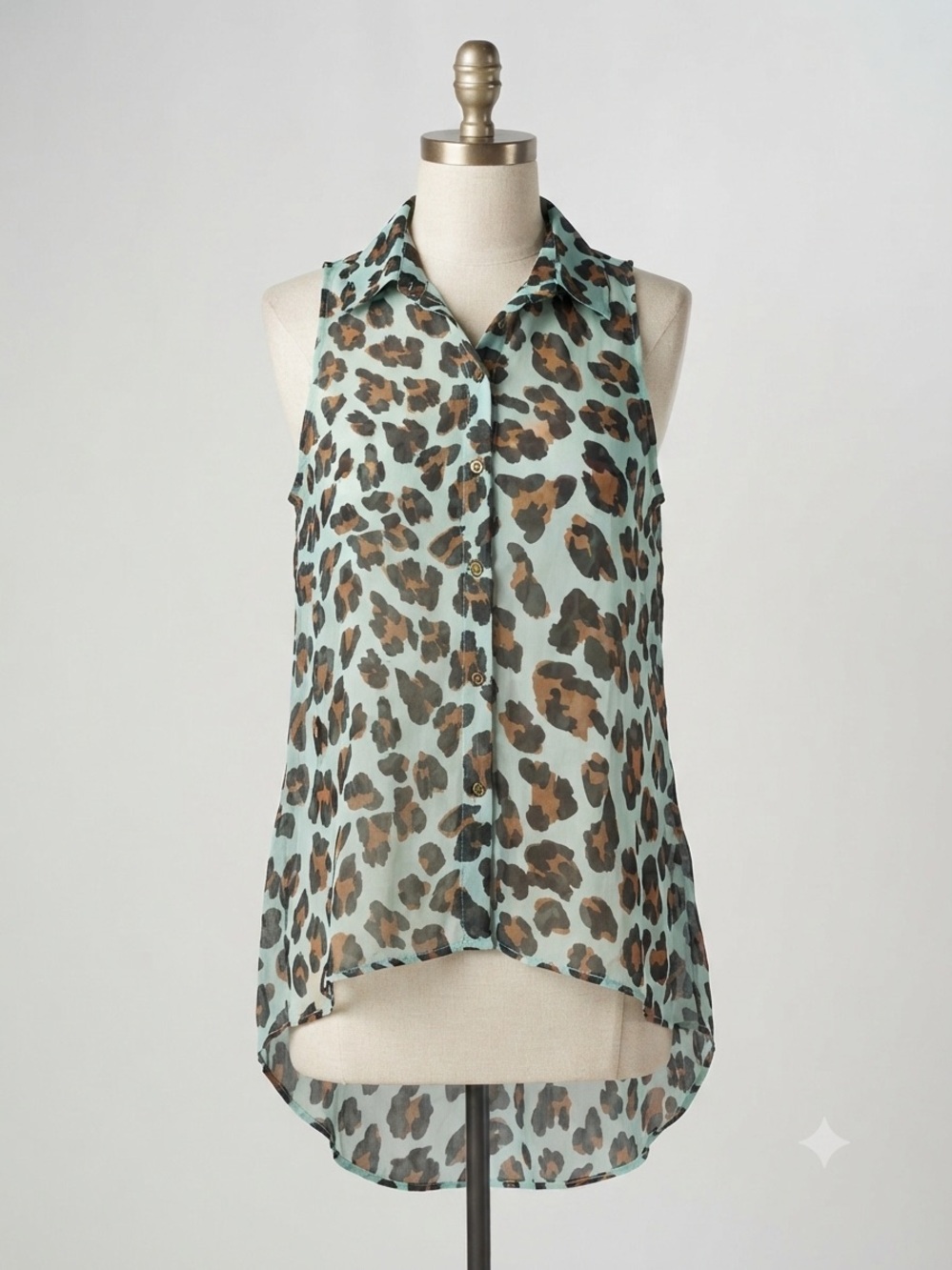 Toska Mint Green Leopard Print Sleeveless Blouse with Brown & Black Spots sz M